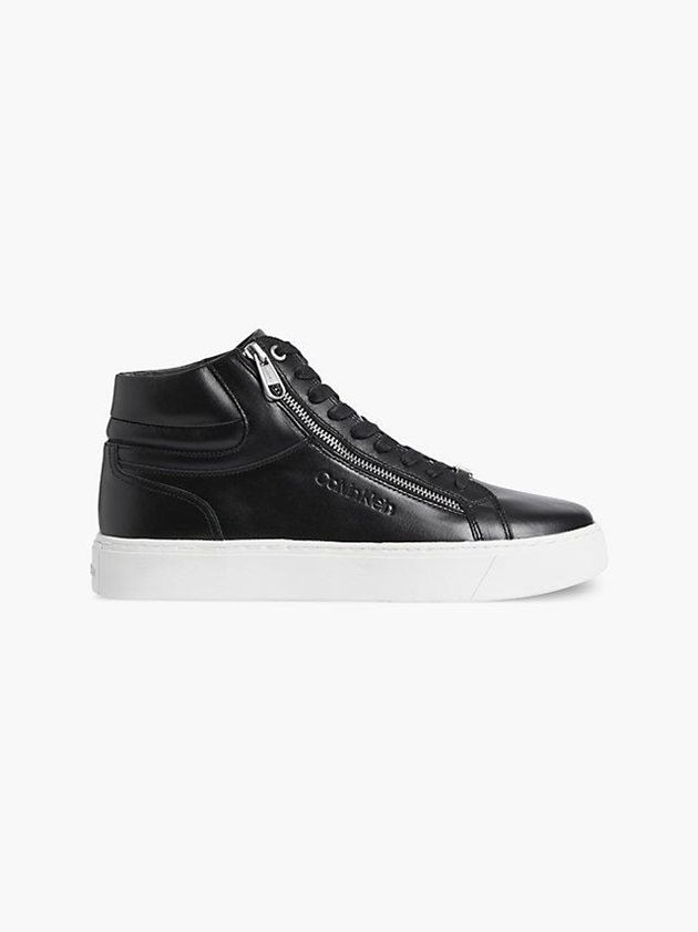 Calvin Klein USA Leather High-Top Mens Sneakers Black 2653014-RV